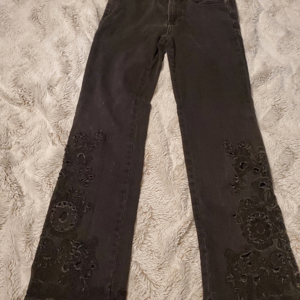 Free People Cutwork Cigarette Jeans   Women 25 Faded Black High Rise Bohemian - Picture 3 of 9